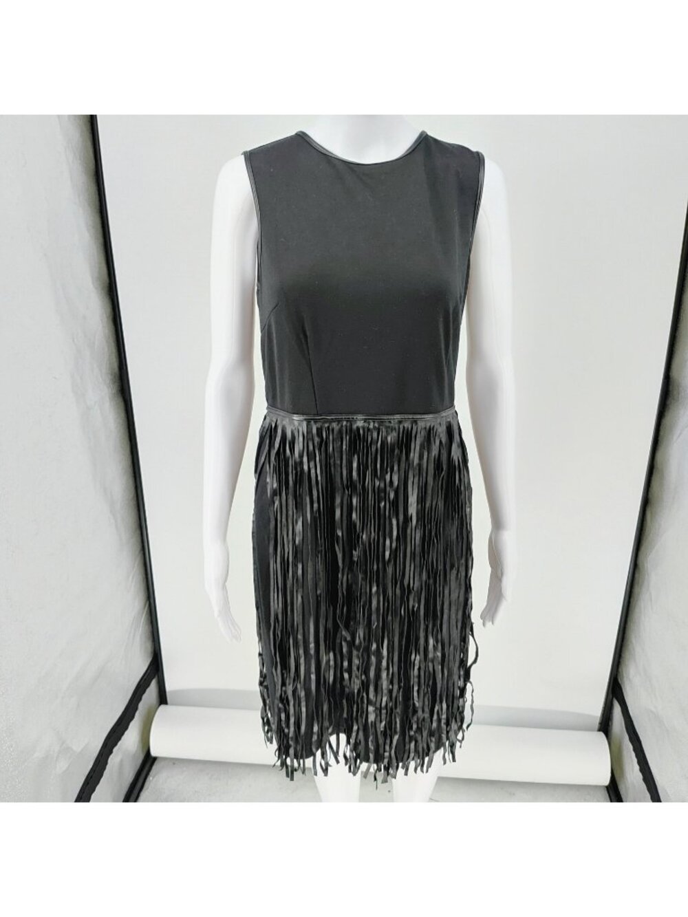 NWT Spense Women's Black Fringe Sleeveless Round Neck Sheath Dress (Size 8)